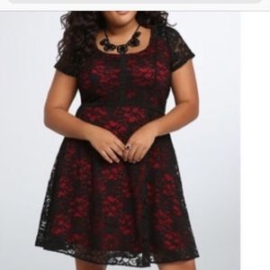 Torrid Red with black lace overlay dress (size 14)